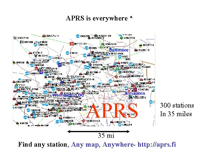 APRS is everywhere * APRS 300 stations In 35 miles 35 mi Find any
