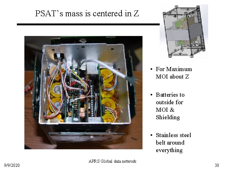 PSAT’s mass is centered in Z • For Maximum MOI about Z • Batteries