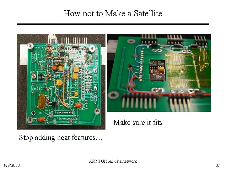How not to Make a Satellite Make sure it fits Stop adding neat features…
