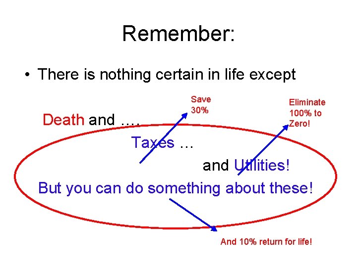 Remember: • There is nothing certain in life except Save 30% Death and ….