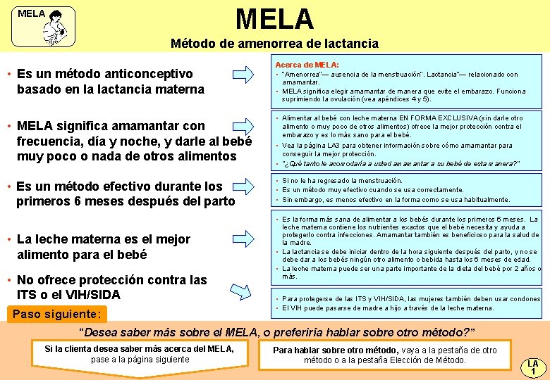 MELA Método de amenorrea de lactancia • Es un método anticonceptivo basado en la