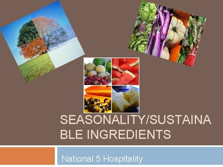 SEASONALITY/SUSTAINA BLE INGREDIENTS National 5 Hospitality 