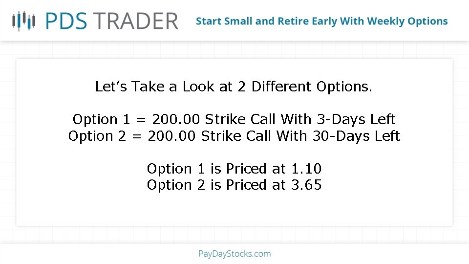 Let’s Take a Look at 2 Different Options. Option 1 = 200. 00 Strike