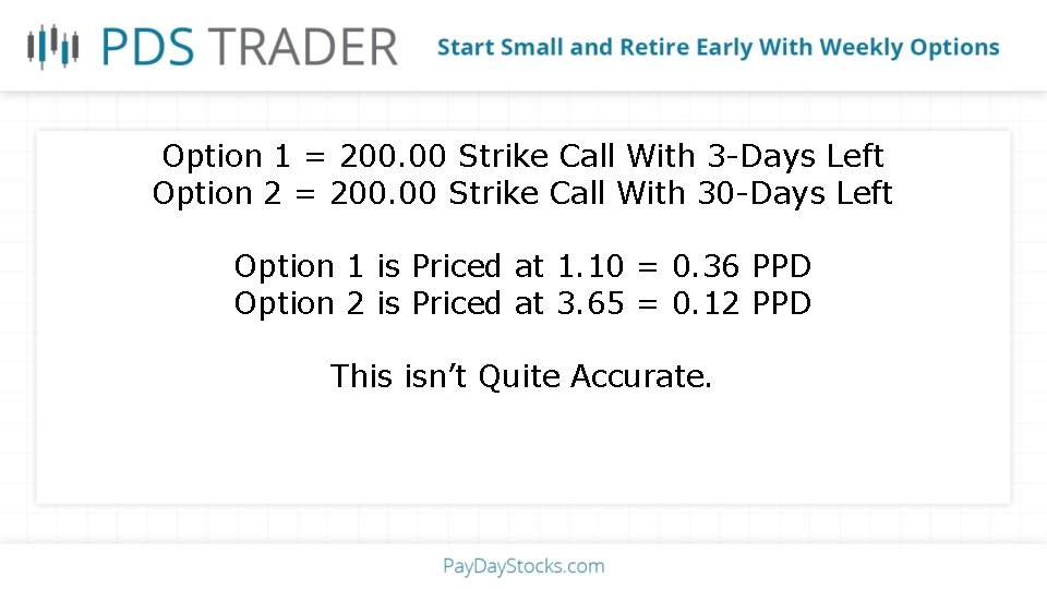 Option 1 = 200. 00 Strike Call With 3 -Days Left Option 2 =