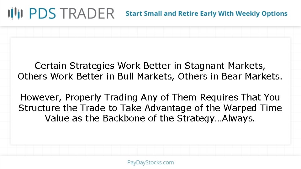 Certain Strategies Work Better in Stagnant Markets, Others Work Better in Bull Markets, Others