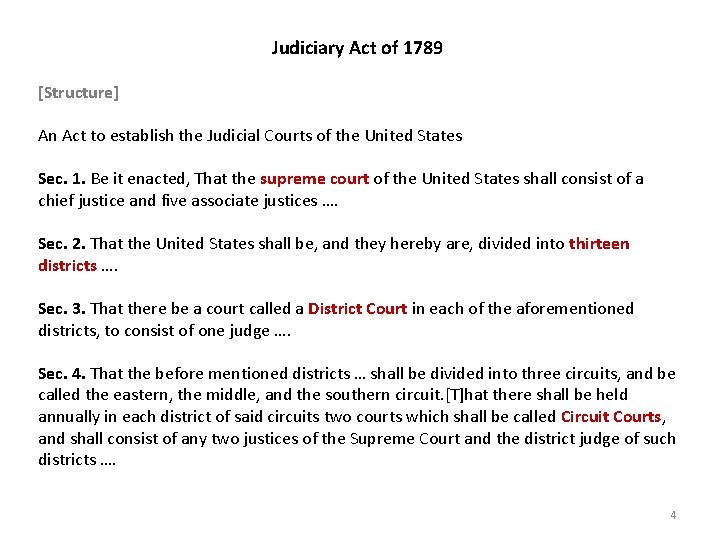 Judiciary Act of 1789 [Structure] An Act to establish the Judicial Courts of the