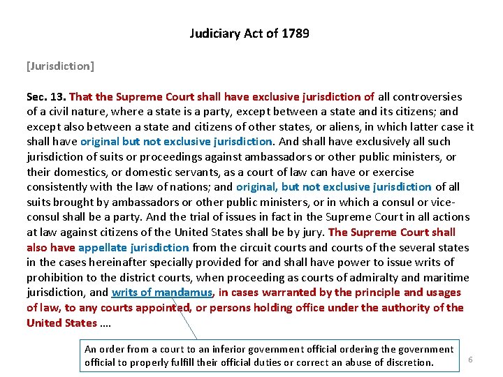 Judiciary Act of 1789 [Jurisdiction] Sec. 13. That the Supreme Court shall have exclusive