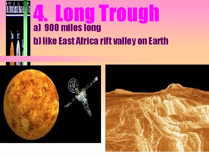 4. Long Trough a) 900 miles long b) like East Africa rift valley on