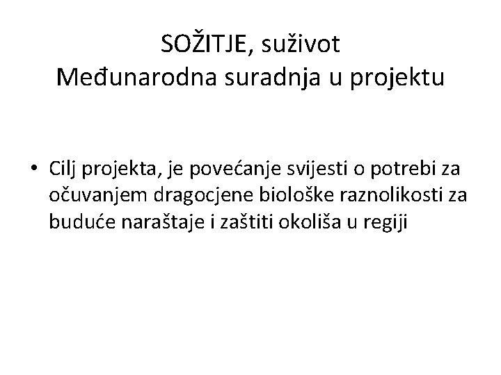 SOŽITJE, suživot Međunarodna suradnja u projektu • Cilj projekta, je povećanje svijesti o potrebi