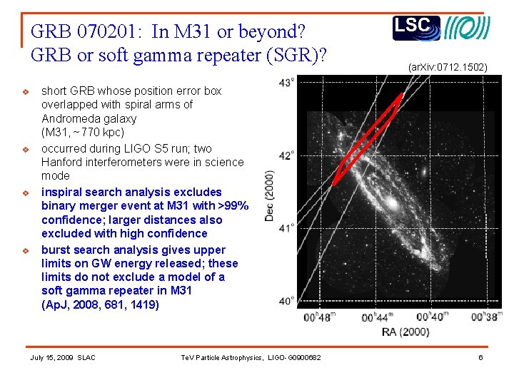 GRB 070201: In M 31 or beyond? GRB or soft gamma repeater (SGR)? v