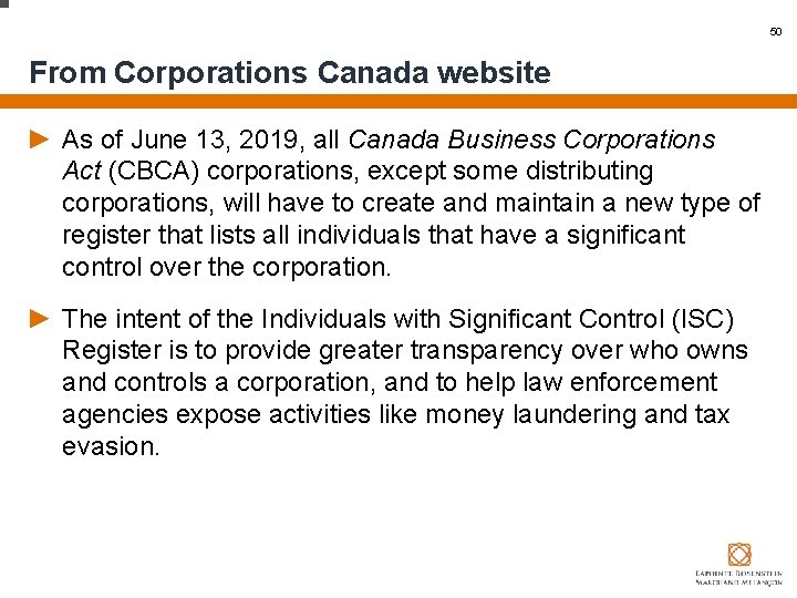 50 From Corporations Canada website ► As of June 13, 2019, all Canada Business