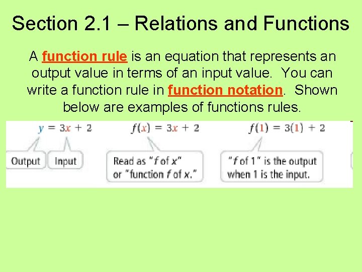 Section 2. 1 – Relations and Functions A function rule is an equation that