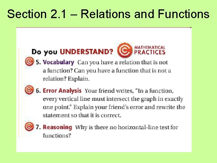 Section 2. 1 – Relations and Functions 