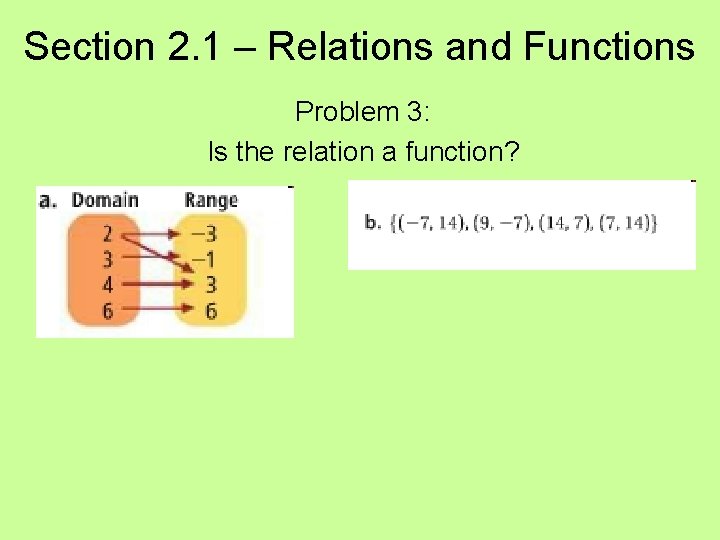 Section 2. 1 – Relations and Functions Problem 3: Is the relation a function?