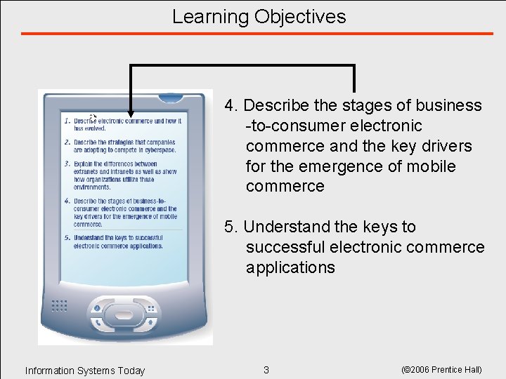 Learning Objectives 4. Describe the stages of business -to-consumer electronic commerce and the key Learning Objectives 4. Describe the stages of business -to-consumer electronic commerce and the key