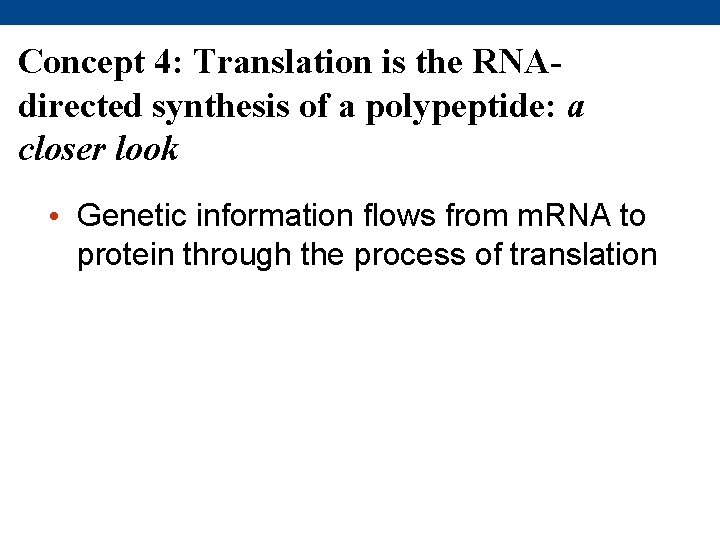Concept 4: Translation is the RNAdirected synthesis of a polypeptide: a closer look •