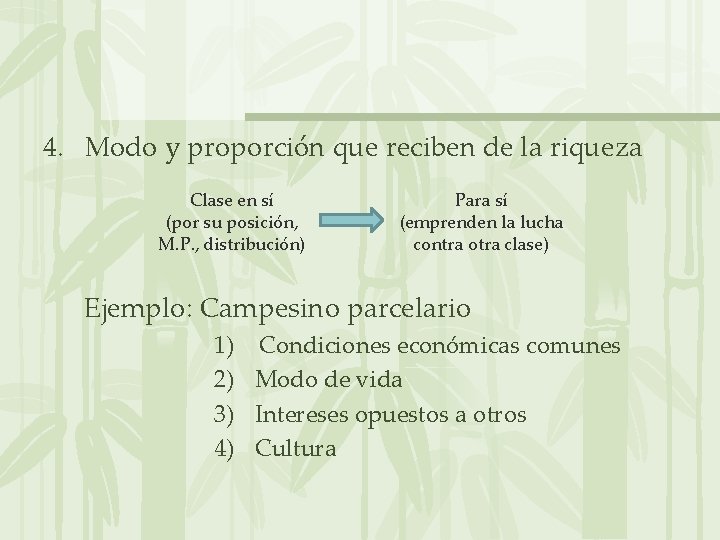 4. Modo y proporción que reciben de la riqueza Clase en sí (por su