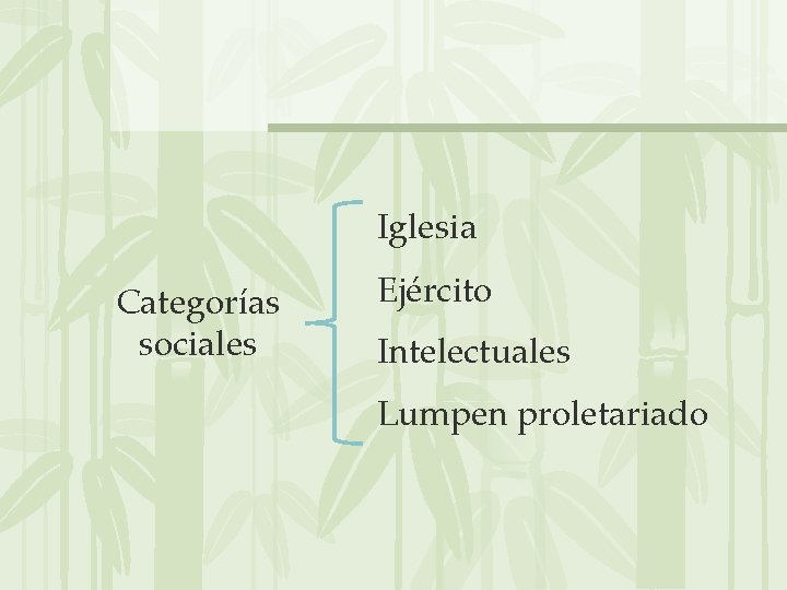 Iglesia Categorías sociales Ejército Intelectuales Lumpen proletariado 