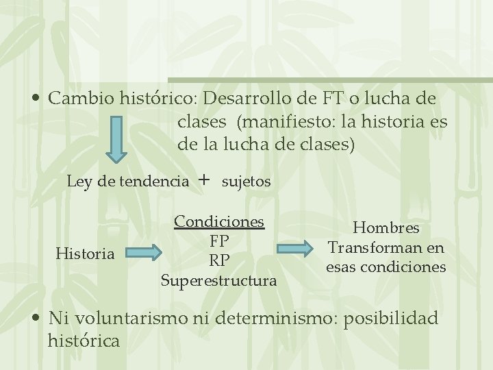  • Cambio histórico: Desarrollo de FT o lucha de clases (manifiesto: la historia