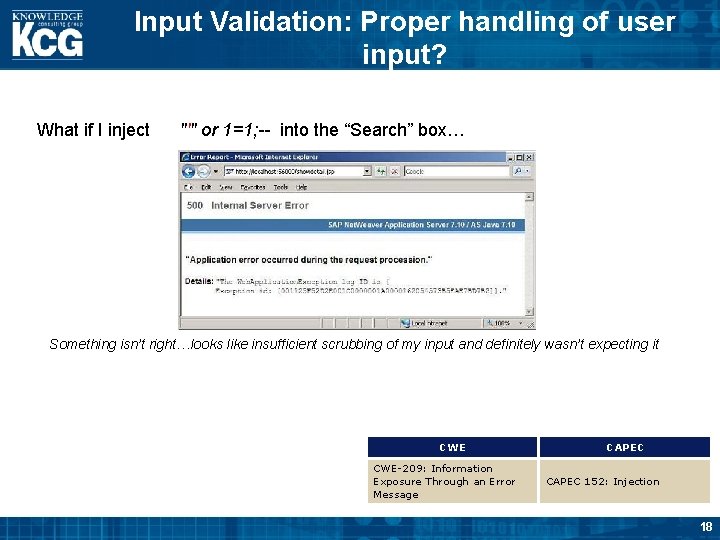 Input Validation: Proper handling of user input? What if I inject "'" or 1=1;