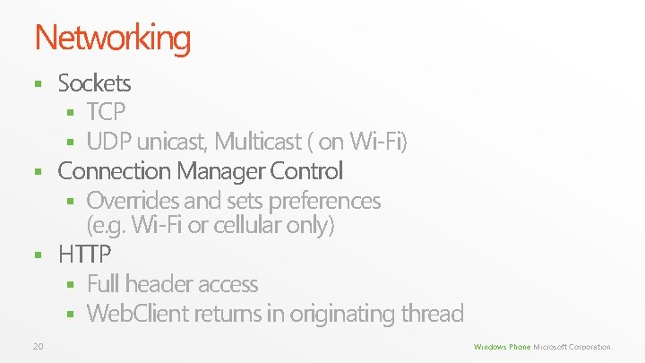 Networking Sockets § TCP § UDP unicast, Multicast ( on Wi-Fi) § Connection Manager Networking Sockets § TCP § UDP unicast, Multicast ( on Wi-Fi) § Connection Manager