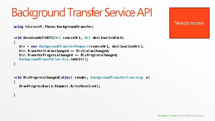 Background Transfer Service API using Microsoft. Phone. Background. Transfer; Needs more! void Download. With. Background Transfer Service API using Microsoft. Phone. Background. Transfer; Needs more! void Download. With.
