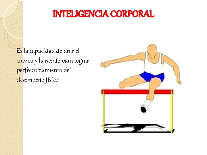 INTELIGENCIA CORPORAL Es la capacidad de unir el cuerpo y la mente para lograr