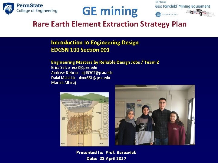 GE mining Rare Earth Element Extraction Strategy Plan Introduction to Engineering Design EDGSN 100