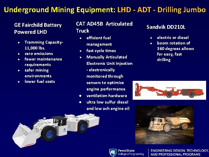 Underground Mining Equipment: LHD - ADT - Drilling Jumbo GE Fairchild Battery Powered LHD