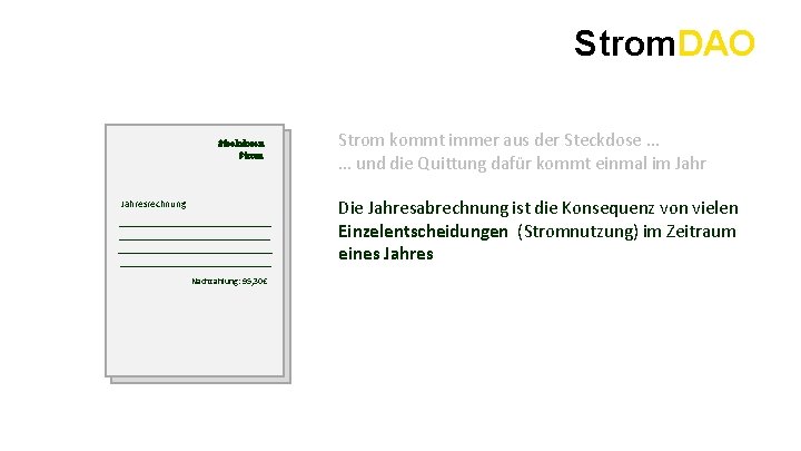 Strom. DAO Steckdosen Strom kommt immer aus der Steckdose … … und die Quittung