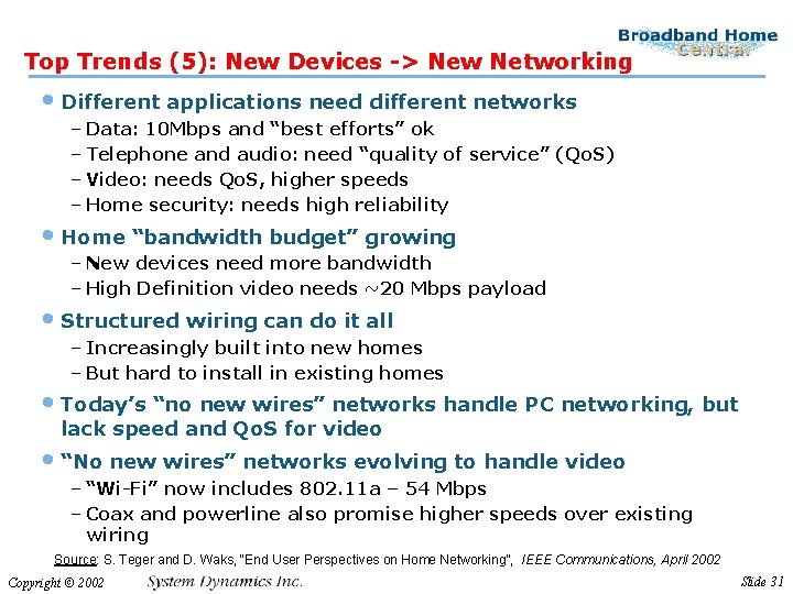 Top Trends (5): New Devices -> New Networking • Different applications need different networks