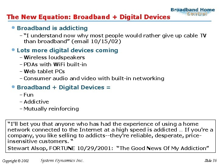 The New Equation: Broadband + Digital Devices • Broadband is addicting – “I understand