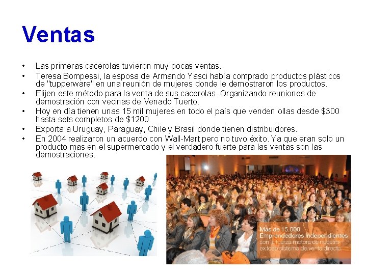 Ventas • • • Las primeras cacerolas tuvieron muy pocas ventas. Teresa Bompessi, la