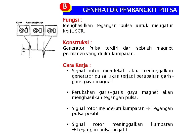 B GENERATOR PEMBANGKIT PULSA Fungsi : Menghasilkan tegangan pulsa untuk mengatur kerja SCR. Konstruksi