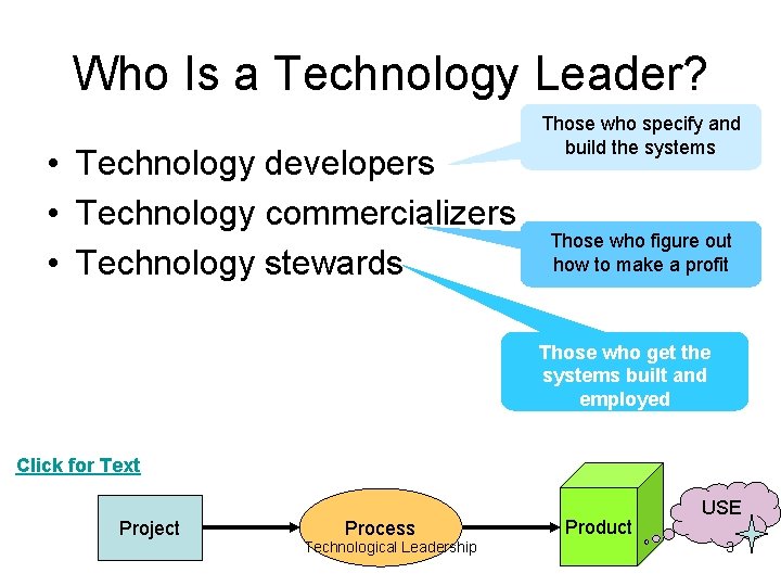 Who Is a Technology Leader? • Technology developers • Technology commercializers • Technology stewards