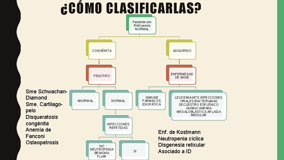 ¿CÓMO CLASIFICARLAS? Paciente con RAN previo NORMAL Sme Schwachan. Diamond Sme. Cartilagopelo Disqueratosis congénita