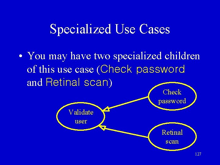 Specialized Use Cases • You may have two specialized children of this use case