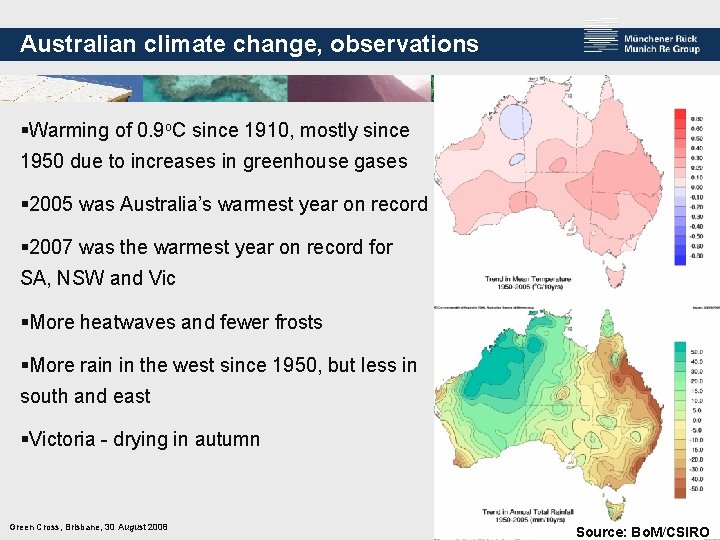 Australian climate change, observations §Warming of 0. 9 o. C since 1910, mostly since