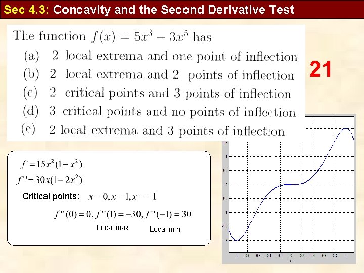 Sec 4. 3: Concavity and the Second Derivative Test F 121 Critical points: Local