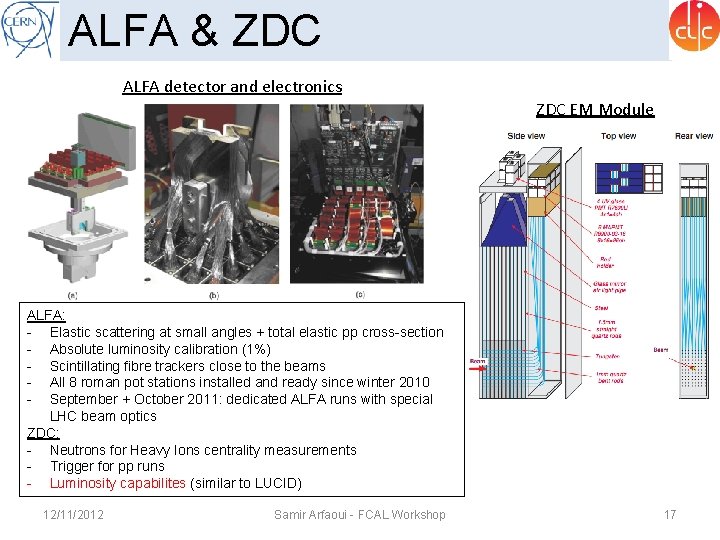 ALFA & ZDC ALFA detector and electronics ZDC EM Module ALFA: - Elastic scattering