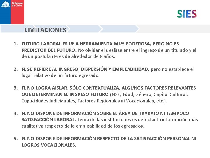 LIMITACIONES 1. FUTURO LABORAL ES UNA HERRAMIENTA MUY PODEROSA, PERO NO ES PREDICTOR DEL