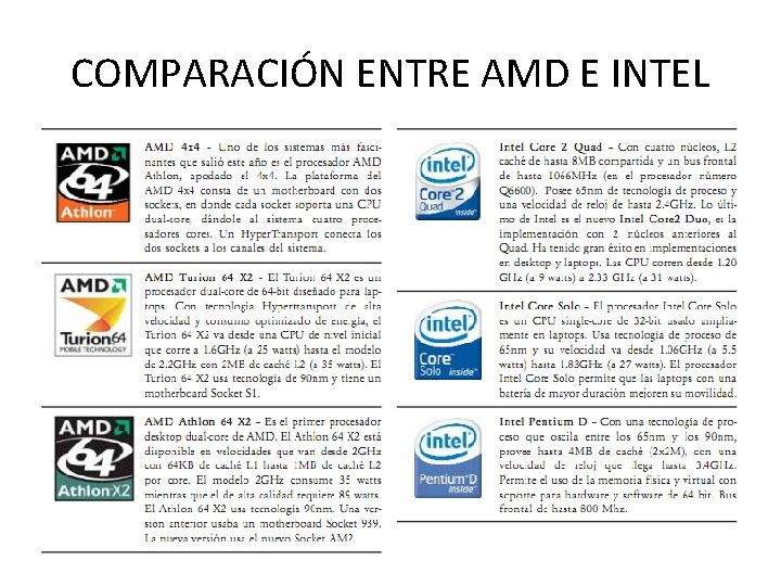 COMPARACIÓN ENTRE AMD E INTEL 