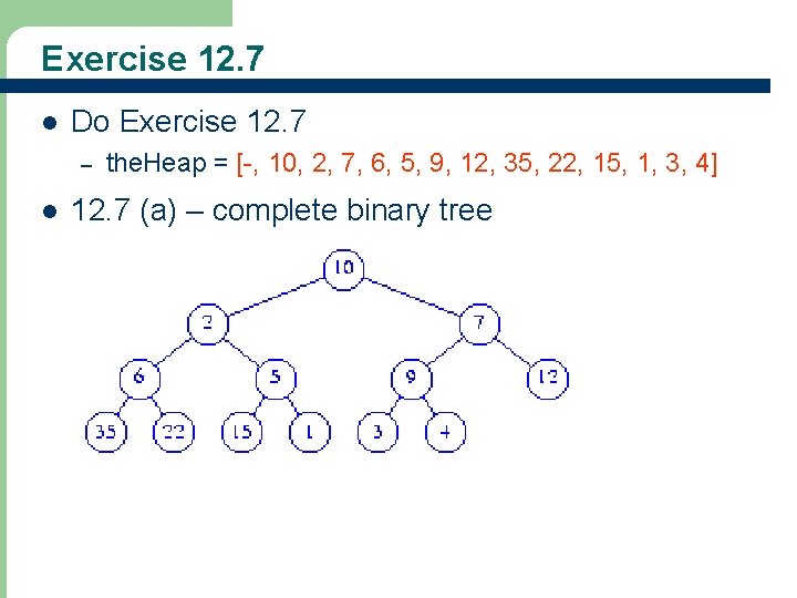 Exercise 12. 7 l Do Exercise 12. 7 – l the. Heap = [-,