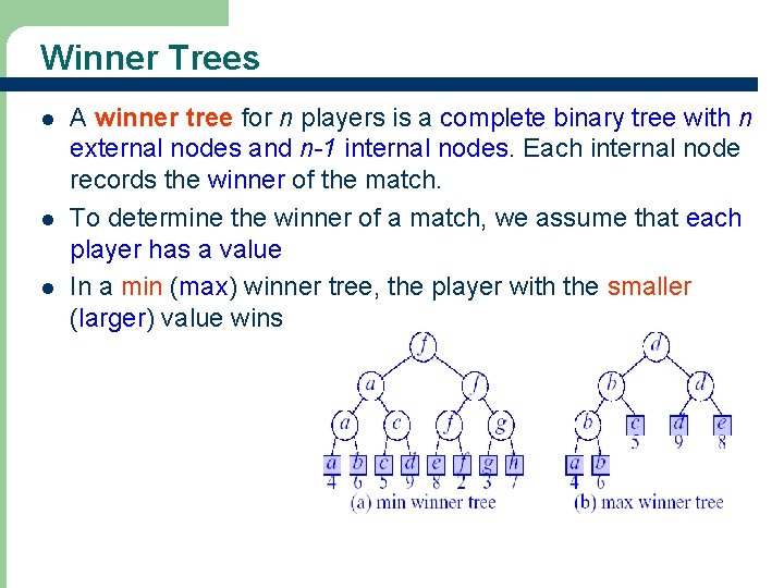 Winner Trees l l l A winner tree for n players is a complete