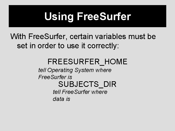 Using Free. Surfer With Free. Surfer, certain variables must be set in order to