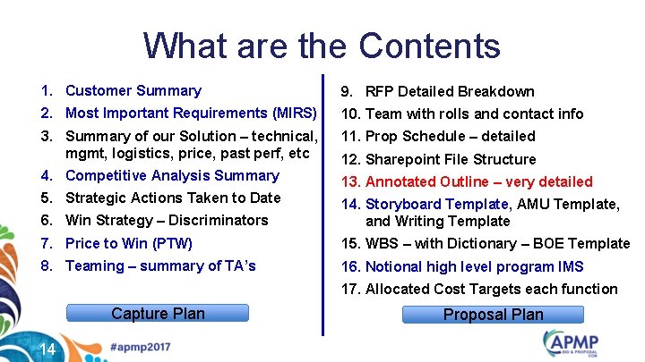 What are the Contents 1. Customer Summary 9. RFP Detailed Breakdown 2. Most Important