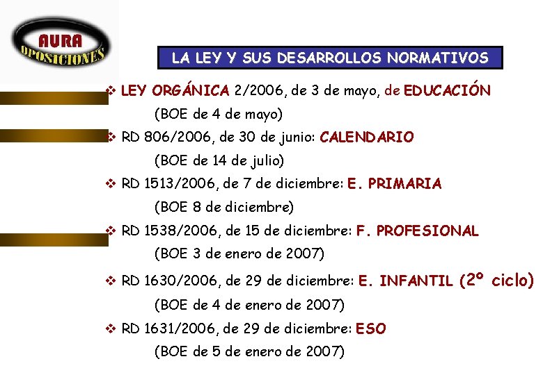 LA LEY Y SUS DESARROLLOS NORMATIVOS v LEY ORGÁNICA 2/2006, de 3 de mayo,