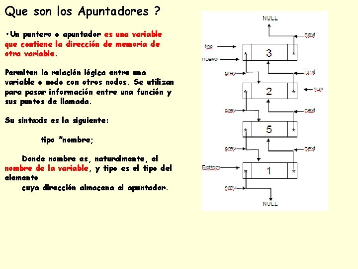 Que son los Apuntadores ? • Un puntero o apuntador es una variable que