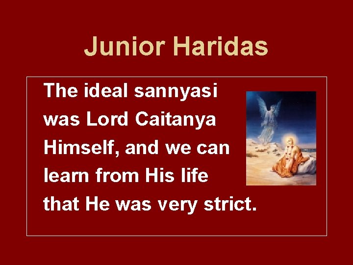 Junior Haridas The ideal sannyasi was Lord Caitanya Himself, and we can learn from