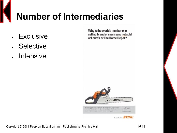 Number of Intermediaries § § § Exclusive Selective Intensive Copyright © 2011 Pearson Education, Number of Intermediaries § § § Exclusive Selective Intensive Copyright © 2011 Pearson Education,